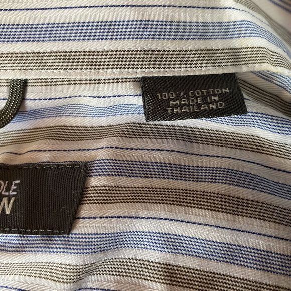 Kenneth Cole Reaction Striped Button Up Cotton Shirt Wrinkle Free L 16.5 32-33 - Picture 6 of 7